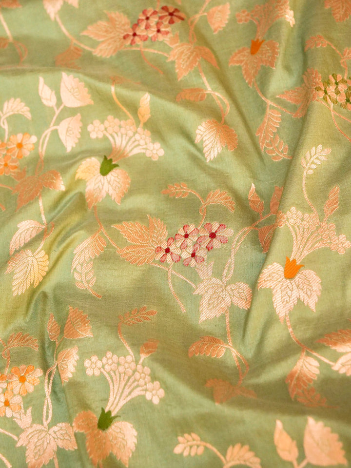Pure Handloom Banarasi Mint Green Meenakari Floral Jaal Katan Silk Saree