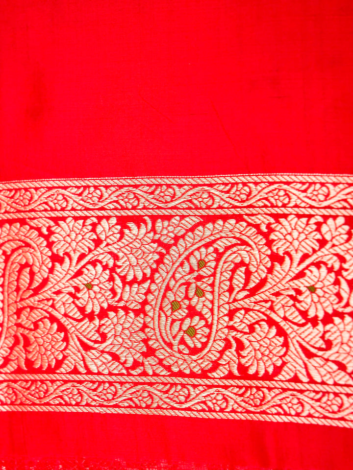 Pure Handloom Banarasi Red Meenakari Jaal Katan Silk Saree
