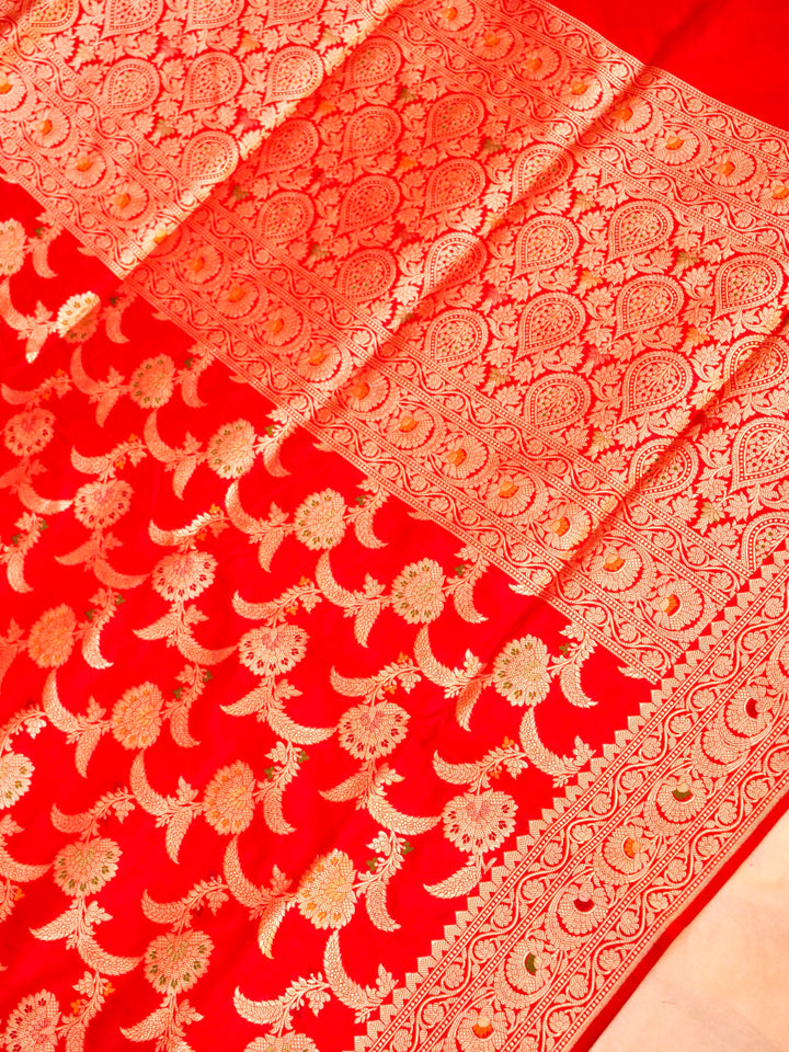 Handloom Banarasi Rich Red Floral Jaal Meenakari Saree