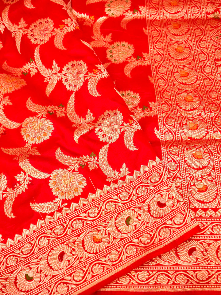 Handloom Banarasi Rich Red Floral Jaal Meenakari Saree