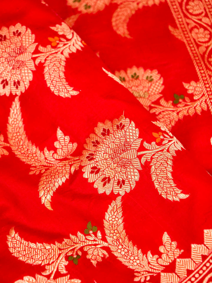 Handloom Banarasi Rich Red Floral Jaal Meenakari Saree