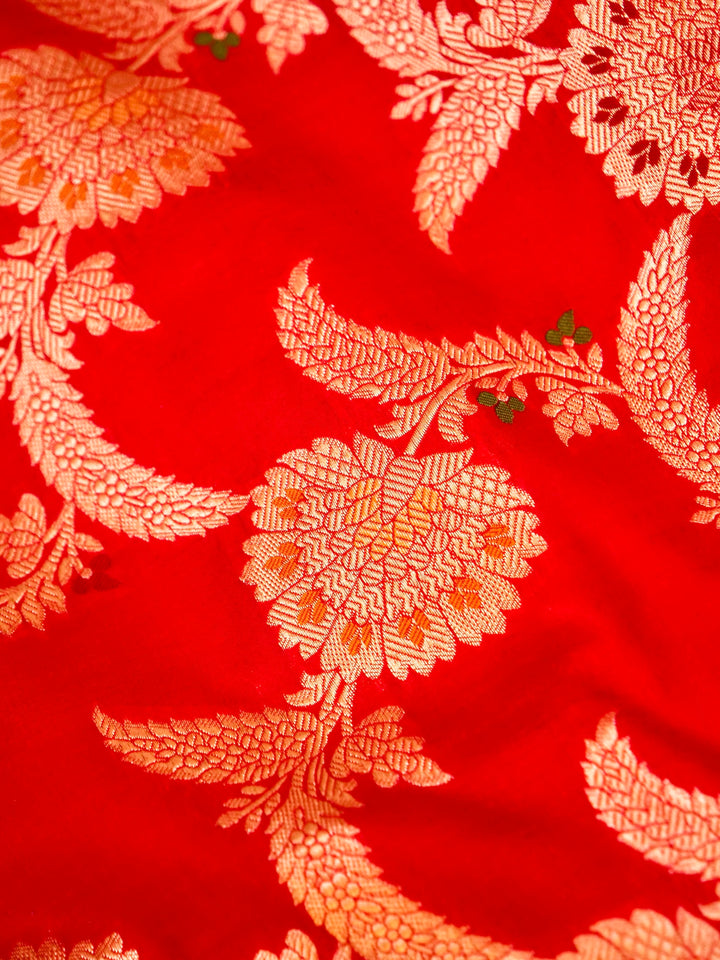 Handloom Banarasi Rich Red Floral Jaal Meenakari Saree