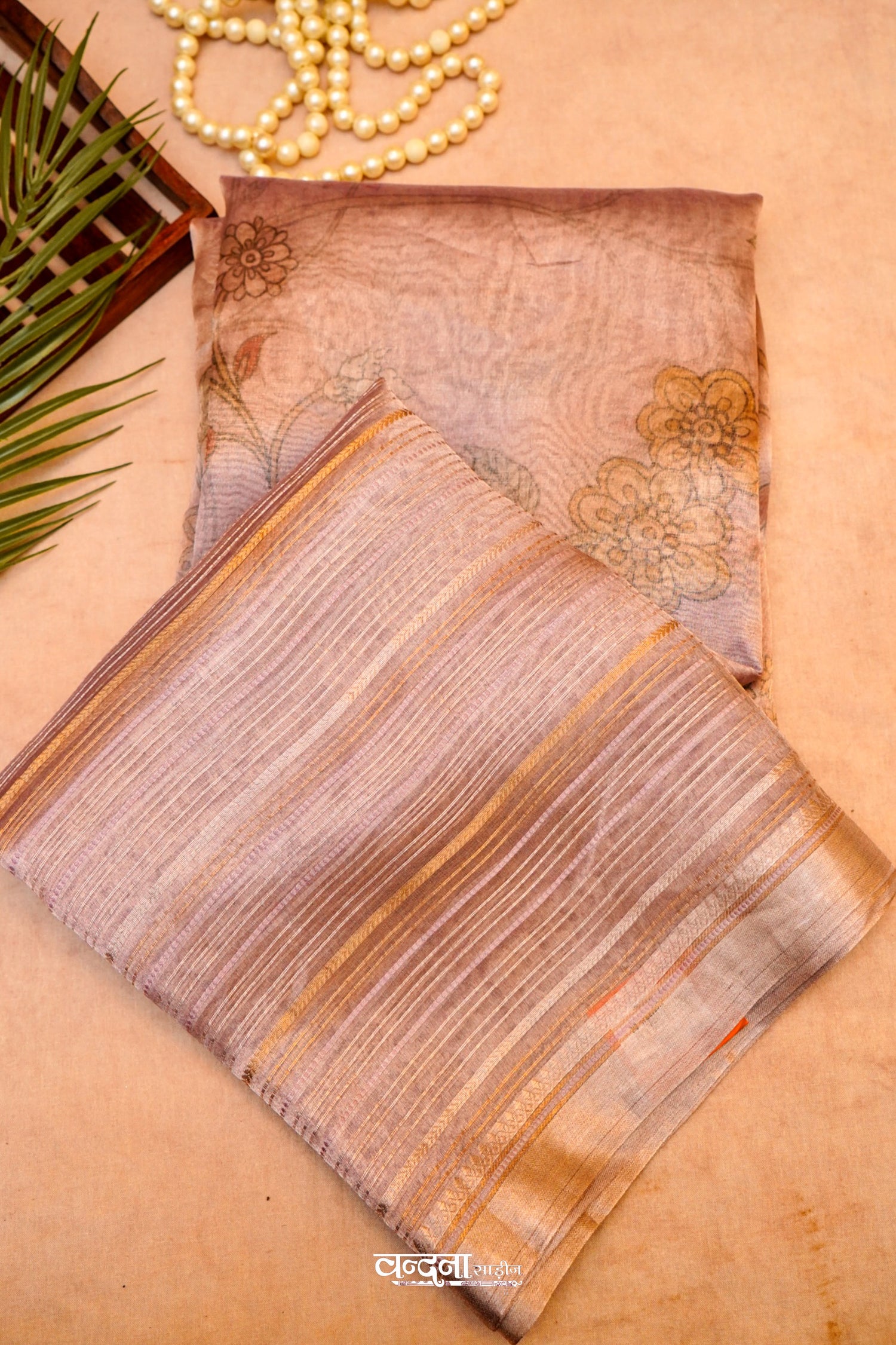 Organza Designer Handwork Striped and Printed Saree